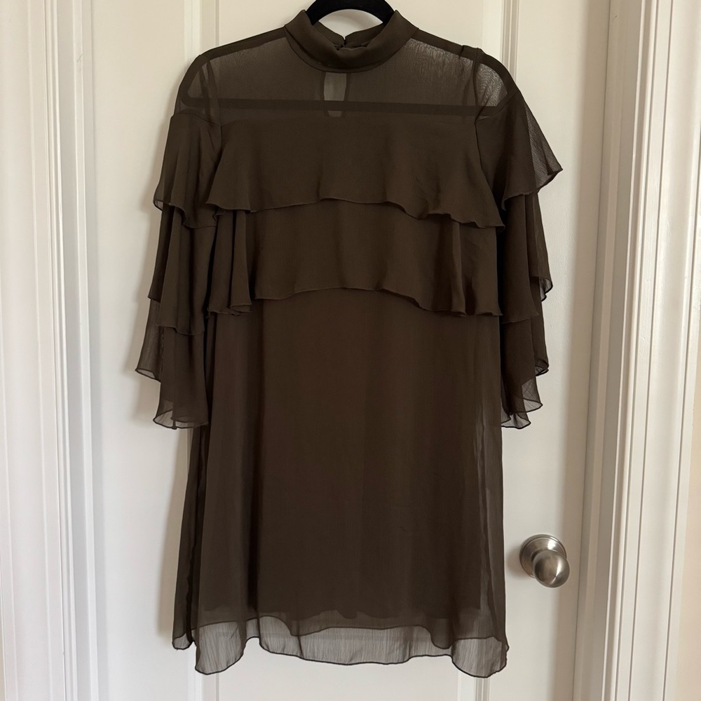Zara Basic Collection Olive Green Ruffled Dress, … - image 1